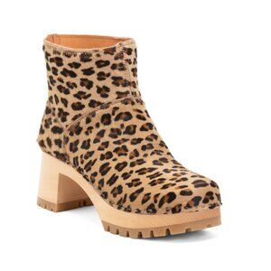 SWEDISH HASBEENS Leopard Leather Slip On Animal Booties